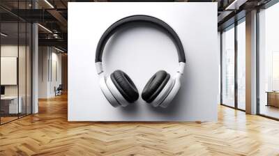 Headphone wireless lying down on a white background Wall mural