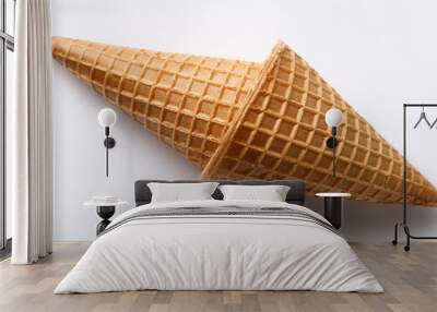 Ice cream cone lying down, isolated on a white background Wall mural