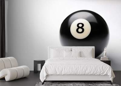 number 8 eight ball, the black ball, used in pool billiard games on side position provides copy space for text. background concept isolated white Wall mural