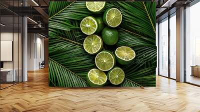 Pile, Sweet, Fresh and Ripe lime fruits Wall mural