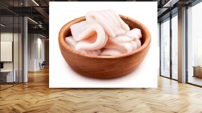 squid meat in wooden bowl isolated on white background Wall mural