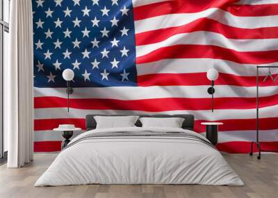 United States of America flag waving in the wind. United States of America banner blowing, soft and smooth silk Wall mural