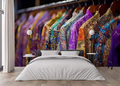 Colorful Shirts Hanging On Racks Wall mural