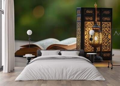 Holy Book with Intricate Lantern in Warm Light Wall mural