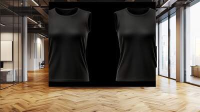 Two Black Sleeveless Shirts Mockup on a Black Background Wall mural