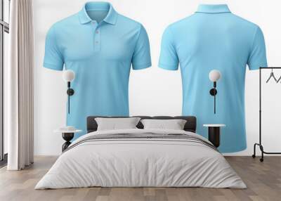 sky blue Polo t shirt mockup isolated on white Wall mural