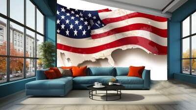 A waving American flag draped over a silhouette of the United States, symbolizing patriotism and national pride Wall mural