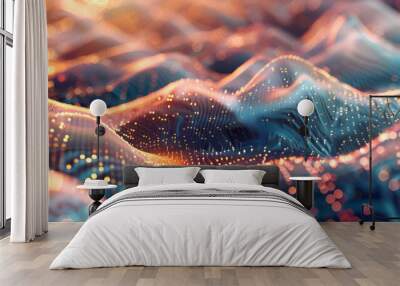 Abstract iridescent holographic liquid background technology wallpaper neon futuristic flow data
 Wall mural