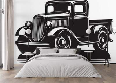 Classic Hauler Vintage Pickup Emblem Retro Rides Black Truck Icon, Vintage Pickup Truck Logo Monochrome Design Style Wall mural