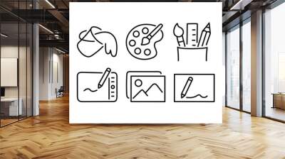 illustration of a set of tools for drawing. Art, creativity related outline icons set isolated on white background flat vector illustration.  Wall mural