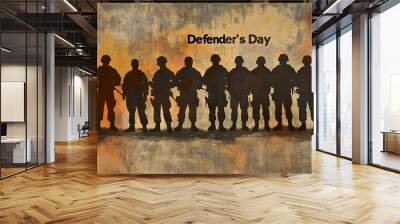 Silhouettes of diverse soldiers standing in line with text 