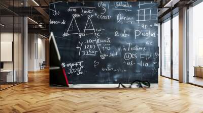 Visual Metaphor of Algebraic Equations and Concepts on a Blackboard Wall mural