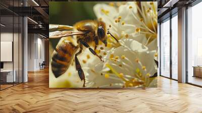 Close of a bee on flower. Wall mural