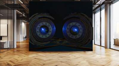  Fantasy watch in the form of glasses, abstract metallic blue colorful face 3D render. Wall mural