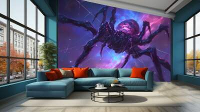 background with space, There are two spider like creatures with crystals hanging from them Wall mural