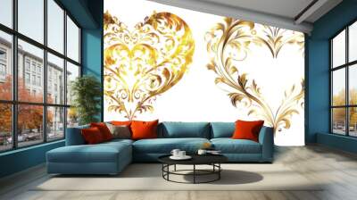 Elegant heart designs adorned with intricate floral patterns Transparent Background. Wall mural