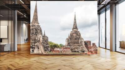 Sculpture Landscape of Ancient old pagoda is Famous Landmark old History Buddhist temple,Beautiful Wat Chai Watthanaram temple in ayutthaya Thailand Wall mural