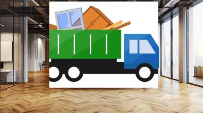 Vector illustration of Garbage Truck. Isolated lorry with big trash on white background. Wall mural