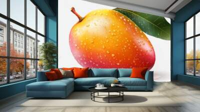 ultra realistic image of wet mango with isolated on transparent white background Wall mural