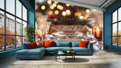 Vintage holiday table settings redesigned for modern homes, combining the nostalgia of classic design with contemporary functionality for an eco-friendly holiday experience. Wall mural