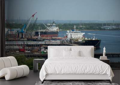 cargo ship in port Wall mural