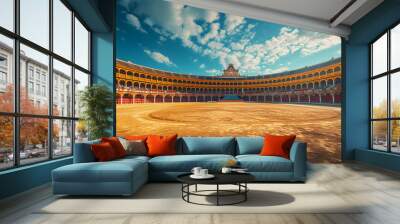 Empty round bullfight arena in Spain. Spanish bullring for traditional performance of bullfight Wall mural