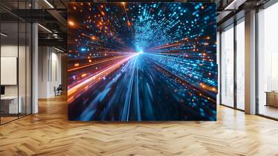 Experience lightspeed journey Navigating the future digital space. Concept Futuristic Technology, Digital Innovation, Space Exploration, Light Speed Travel, Virtual Reality Wall mural