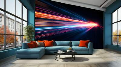 Laser beams luminous abstract sparkling isolated on a transparent background. Trails of light left by acceleration speed motion on night road. Light moving fast train over darkness Wall mural