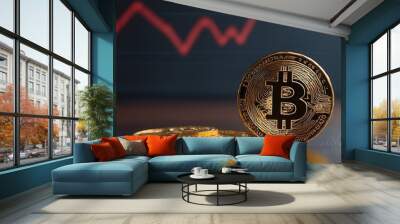 a golden bitcoin crypto currency bitcoin trading graph chart with gold bitcoin Wall mural