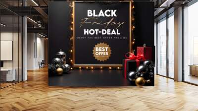 Black friday november event sale discount offer promotion shopping advertisement advertising gift card gift box special discount price flier paper shop business gold present black friday background Wall mural