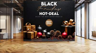 Black friday november event sale discount offer promotion shopping advertisement advertising gift card gift box special discount price flier paper shop business gold present black friday background Wall mural