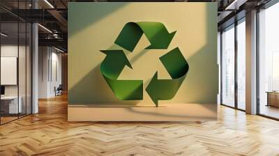 Green eco social recycling icon recycle logo symbol ecological waste management zero waste sign 3d Wall mural