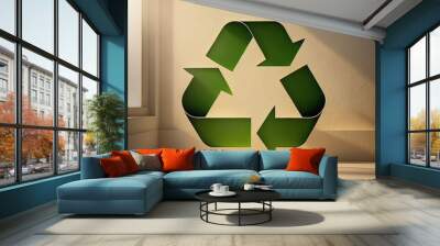 Green eco social recycling icon recycle logo symbol ecological waste management zero waste sign 3d Wall mural