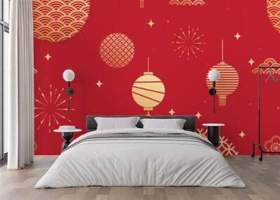 chinese new year theme seamless pattern vector illustration, new year icons elements. Wall mural