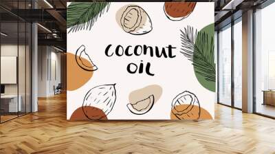 Vector packaging design and template for cosmetics labels and bottles with coconut oil. Wall mural