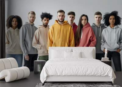 hoodie collection group of models in a mockup Wall mural