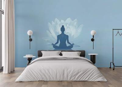 Meditation, yoga pose with lotus flower background,International Yoga Day Wall mural