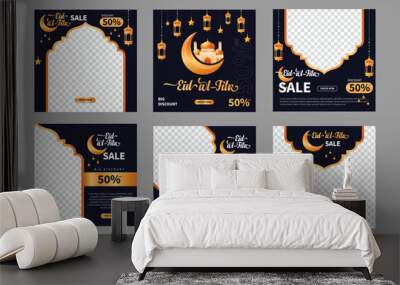 WebEid al fitr post template. Social media post template. Eid al fitr sales banner template. Vector illustration, Eid al fitr banner template set Wall mural