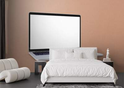 Right View Laptop Mockup on Brown Textured Background Wall mural