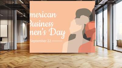 American Business Women's Day. September 22. Horizontal pink banner.  Wall mural