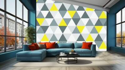 Modern pattern consisting of a triangle of yellow and gray. Seamless pattern for trendy fabrics, decorative pillows, wrapping paper, interior design. Vector. Wall mural