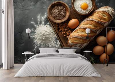 bread and flour on the table Wall mural