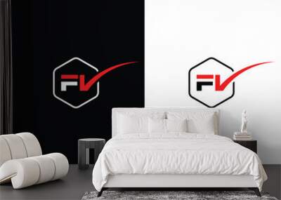 FV hexagon letter logo design vector Wall mural