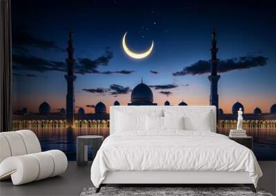 a beautiful islamic mosque under a clear night sky Wall mural