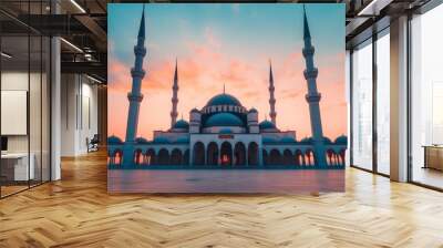 a peaceful courtyard of an islamic mosque at dawn Wall mural