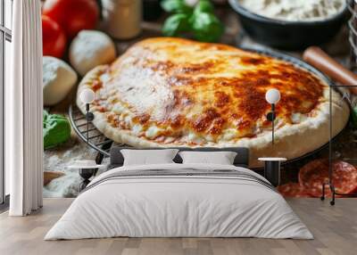 a rustic calzone cooling on a wire rack Wall mural