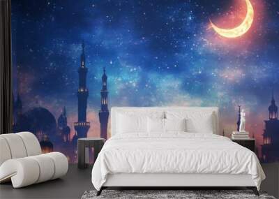 a simple ramadan background with a glowing moon Wall mural