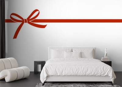 Decorative beautiful red bow with horizontal ribbon isolated on white background. Vector bow. Wall mural