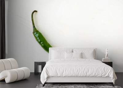 Fresh green hot chili pepper on a white background. Top view Wall mural