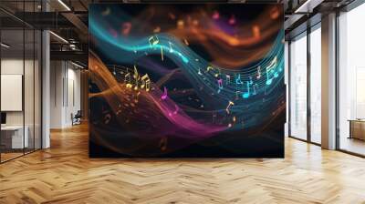 An abstract depiction of a musical concept where musical staves are transformed into waves symbolizing sound. Wall mural